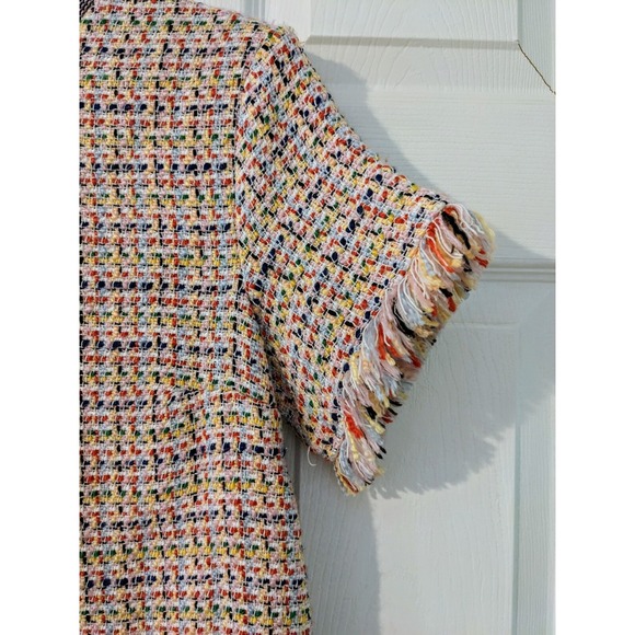 Zara Woman Woven Top Sz XS Pink Multicolor Contrast Trim Fringe Tweed - Picture 3 of 8